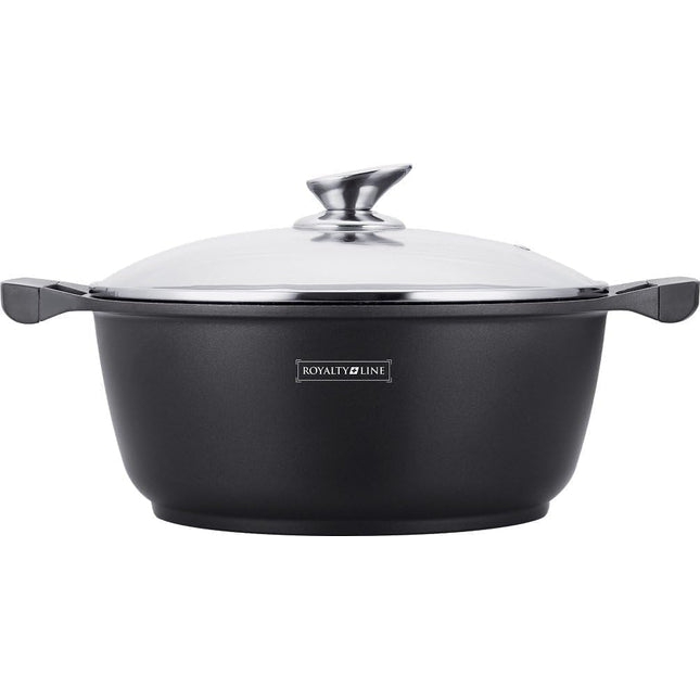 Pentola Tegame Royalty Line in Alluminio con Rivestimento Antiaderente Teflon, Coperchio in Vetro e Acciaio Inox – Adatta a Induzione, Gas, Elettrico, Ceramica e Alogeno