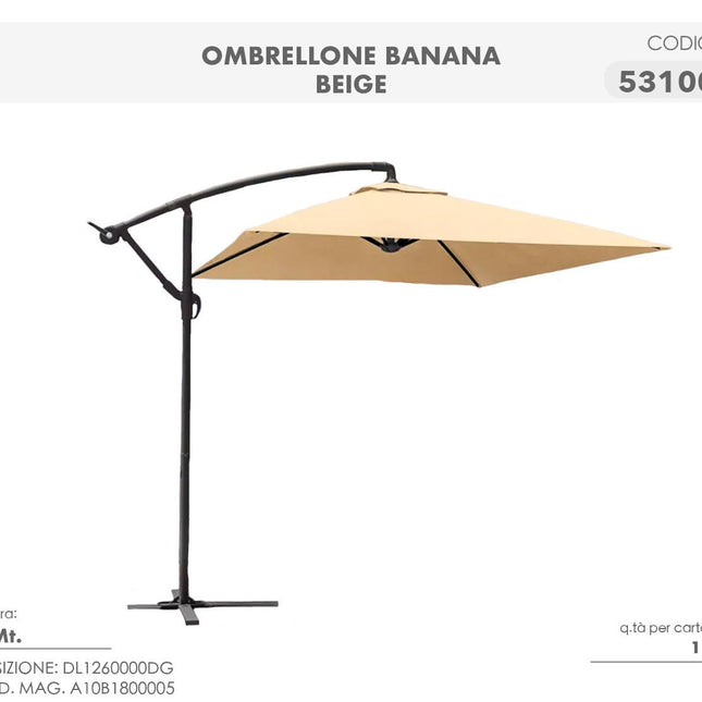 Ombrellone a Braccio 3 Metri da Giardino – Ombrellone Banana con Palo Laterale, Telo Parasole per Esterno, Terrazzo e Piscina