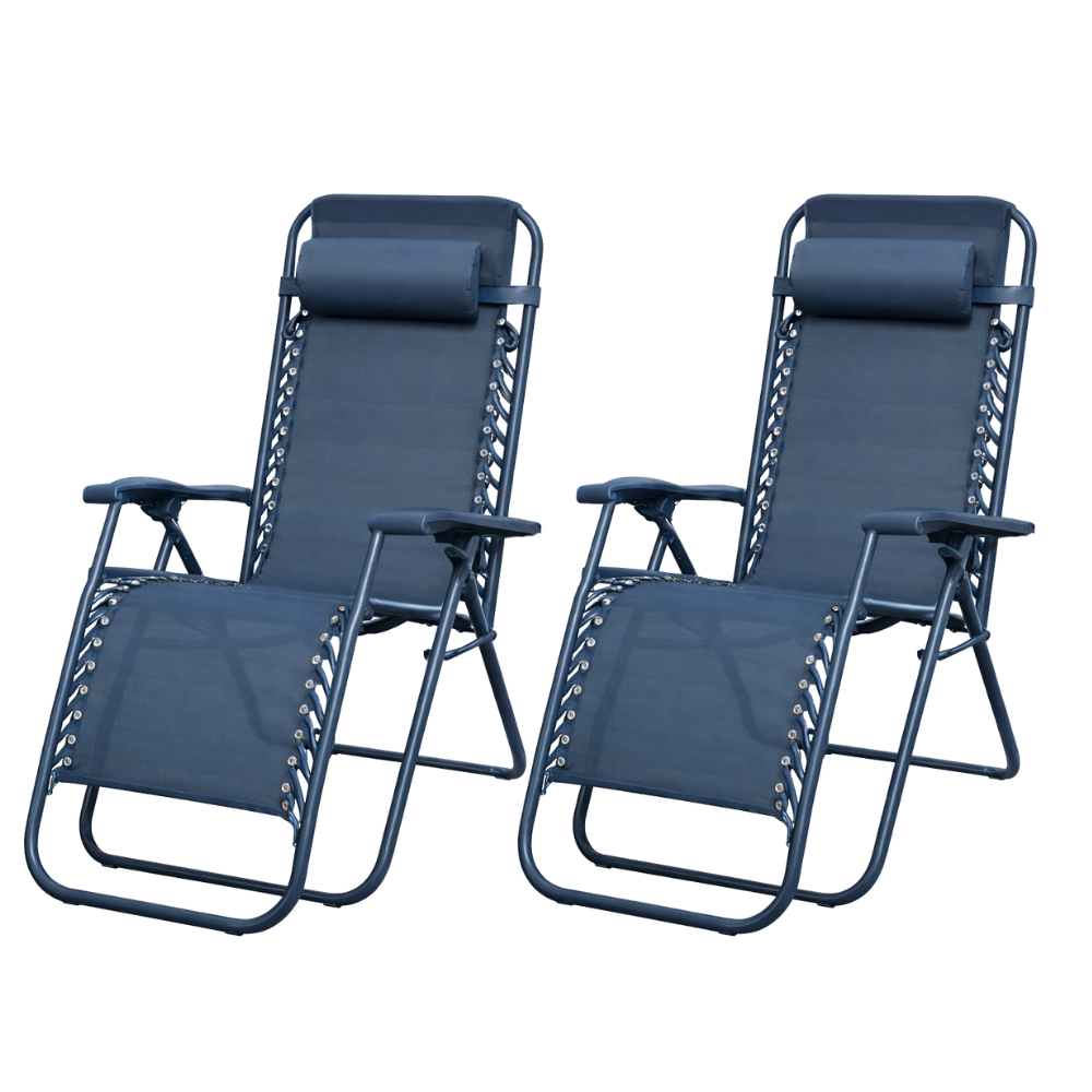 Set 2 Sdraio Relax Zero Gravity Pieghevoli con Cuscino – Poltrone Reclinabili da Giardino, Balcone e Piscina, Struttura in Acciaio, Tessuto Traspirante