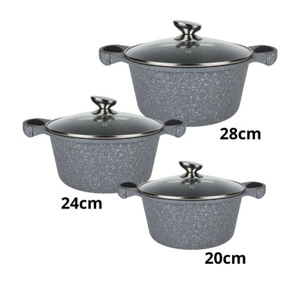 Tris Casseruole in Pietra Lavica Antiaderente 20/24/28 cm – Compatibili Induzione e Tutti i Piani di Cottura