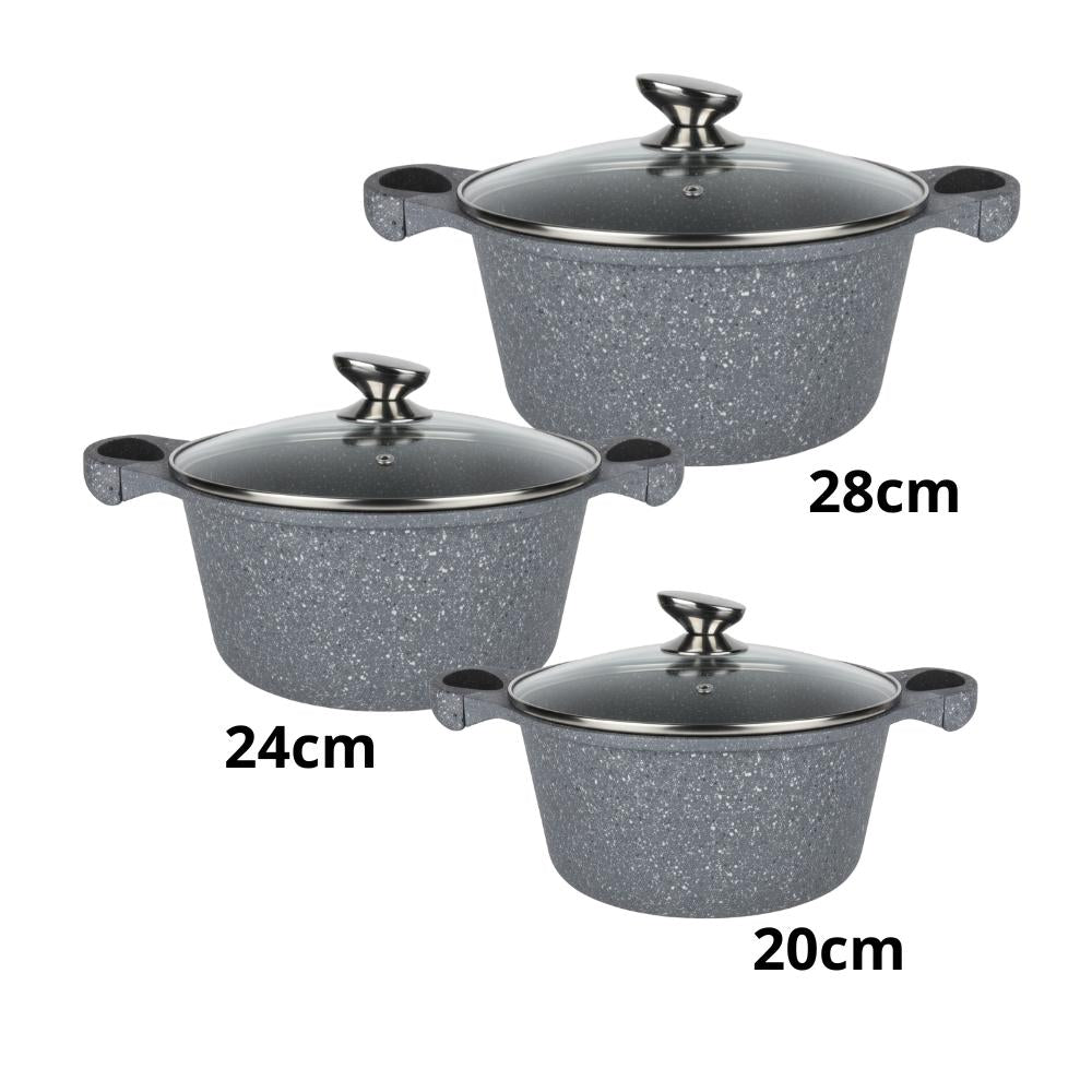Tris Casseruole in Pietra Lavica Antiaderente 20/24/28 cm – Compatibili Induzione e Tutti i Piani di Cottura