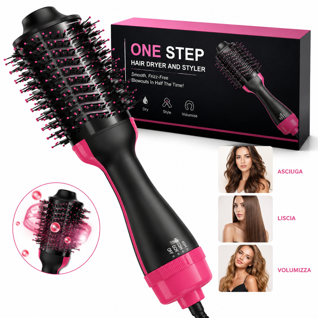 Spazzola Asciugacapelli 3 in 1, Asciuga, Liscia e Volumizza i capelli