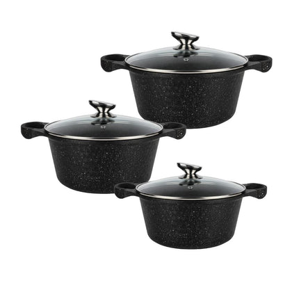 Tris Casseruole in Pietra Lavica Antiaderente 20/24/28 cm – Compatibili Induzione e Tutti i Piani di Cottura