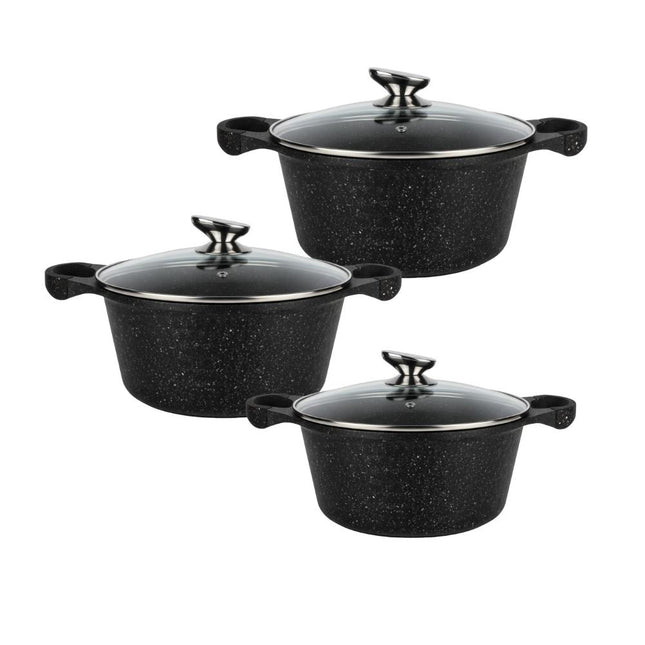 Tris Casseruole in Pietra Lavica Antiaderente 20/24/28 cm – Compatibili Induzione e Tutti i Piani di Cottura