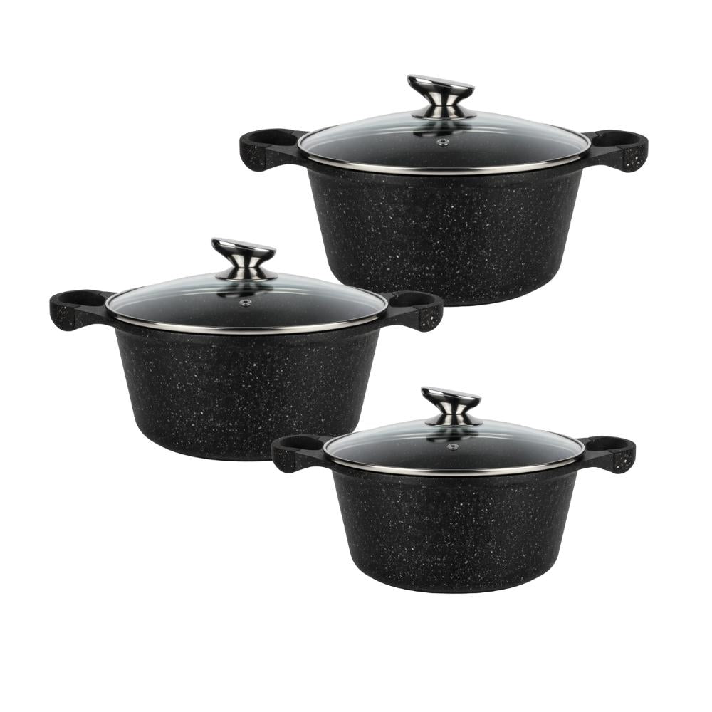 Tris Casseruole in Pietra Lavica Antiaderente 20/24/28 cm – Compatibili Induzione e Tutti i Piani di Cottura