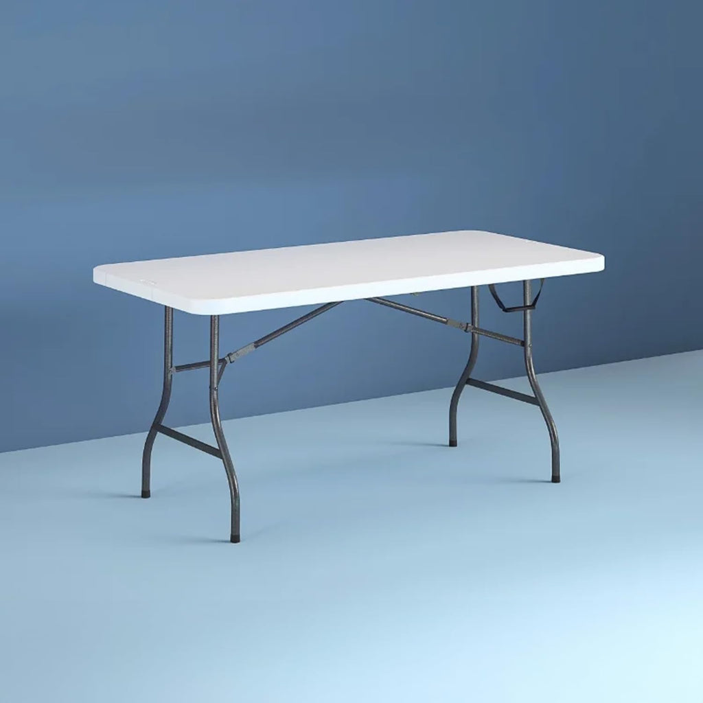Tavolo Pieghevole Portatile salvaspazio | Tavolo richiudibile | Tavolo da campeggio con Sistema di Blocco di Sicurezza, Fino a 6 Persone - 180x75x74 cm (Bianco)