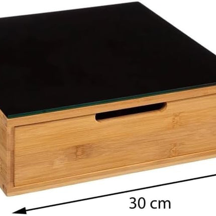Portacapsule E Portacialde Bambù Con Cassetto Scomparti Caffè Organizzatore Capsule Cialde Tisane Tè Bustine Di Zucchero Bicchierini 30x30x10Cm
