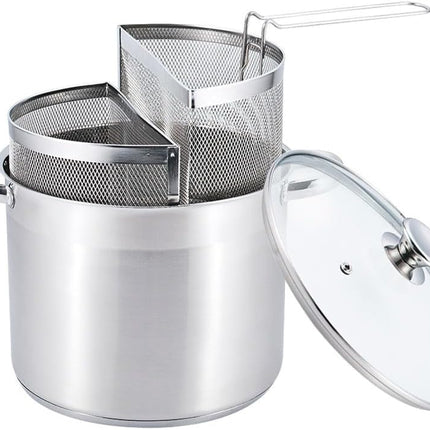 Spaghettiere Doppio Cestello, Made in Italy, Acciaio inox 18/10. Triplo fondo. Induzione+Gas. PFAS free. Cuoce 2 tipi di pasta contemporaneamente