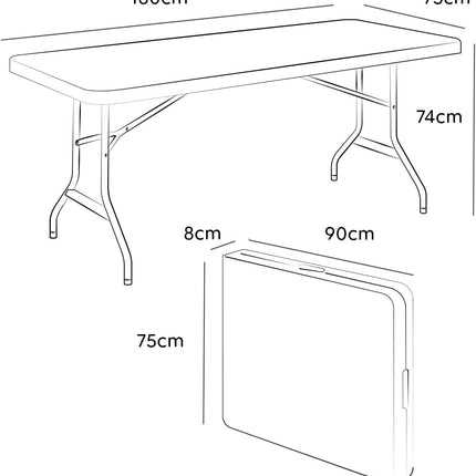 Tavolo Pieghevole Portatile salvaspazio | Tavolo richiudibile | Tavolo da campeggio con Sistema di Blocco di Sicurezza, Fino a 6 Persone - 180x75x74 cm (Bianco)