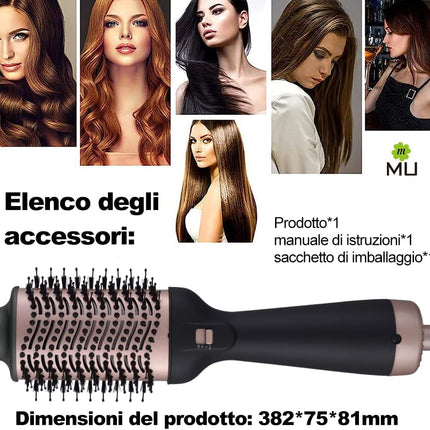 Spazzola Asciugacapelli 3 in 1, Asciuga, Liscia e Volumizza i capelli