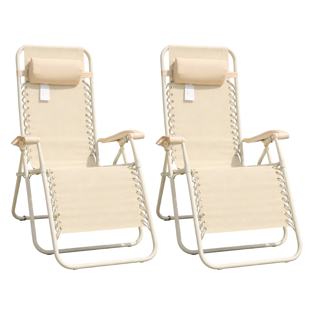 Set 2 Sdraio Relax Zero Gravity Pieghevoli con Cuscino – Poltrone Reclinabili da Giardino, Balcone e Piscina, Struttura in Acciaio, Tessuto Traspirante
