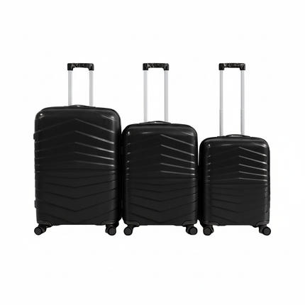 Set 3 Valigie Rigide Trolley con 4 Ruote Girevoli a 360° – Bagaglio da Viaggio Resistente con Manico Telescopico e Chiusura Sicura, Set Valigie Cabina + Media + Grande