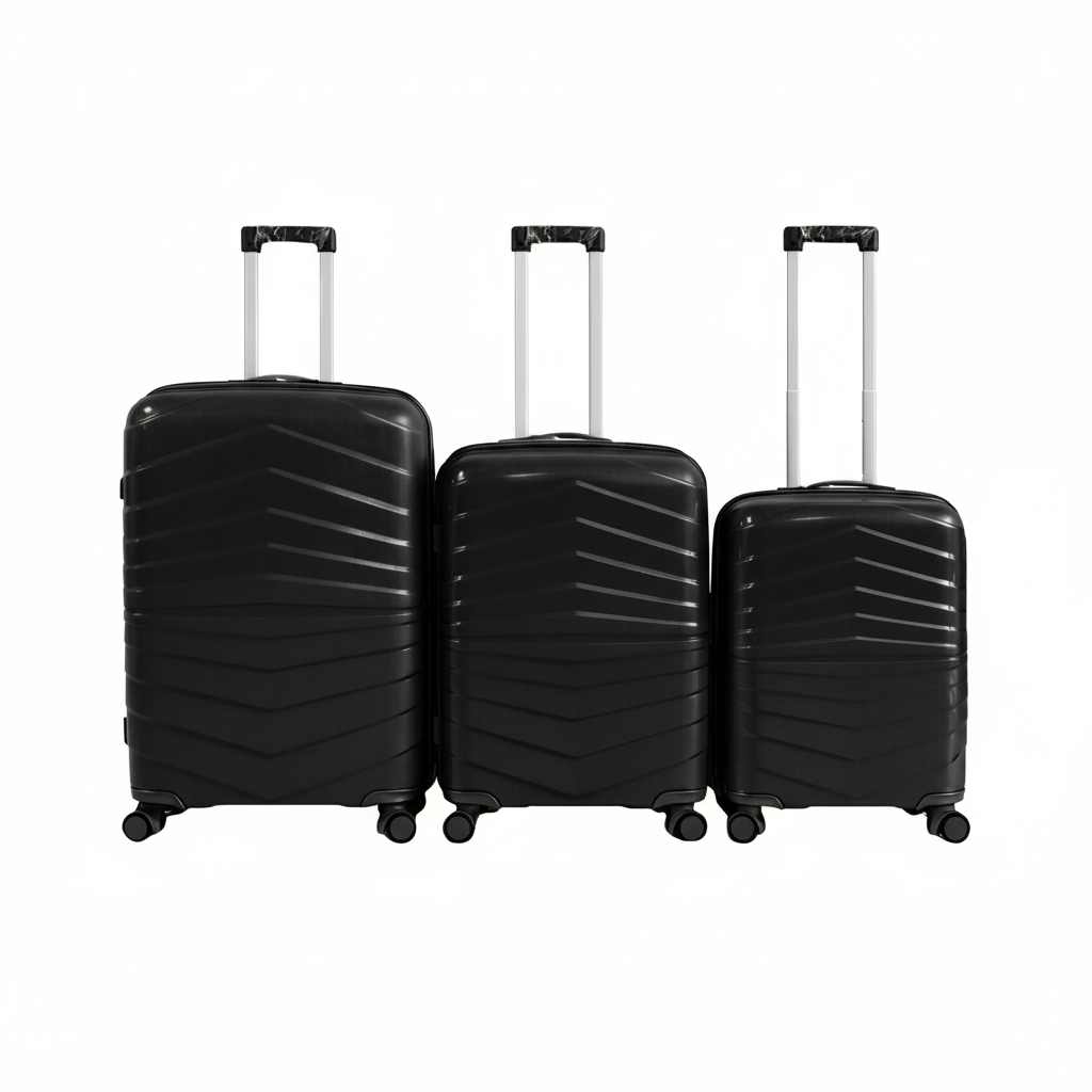 Set 3 Valigie Rigide Trolley con 4 Ruote Girevoli a 360° – Bagaglio da Viaggio Resistente con Manico Telescopico e Chiusura Sicura, Set Valigie Cabina + Media + Grande