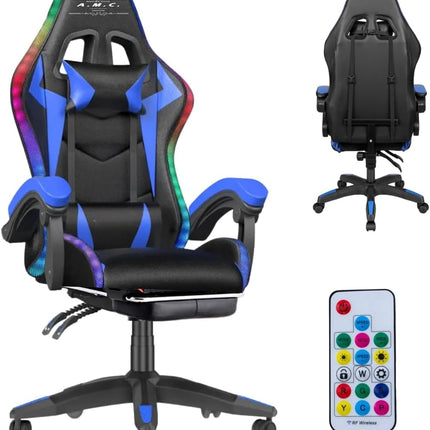 Sedia Gaming RGB con Luci LED E Sedia Ergonomica Poltrona Ufficio girevole, con rotelle, poggiatesta e cuscino lombare, Portata: 125kg con Schienale Alto in Pelle