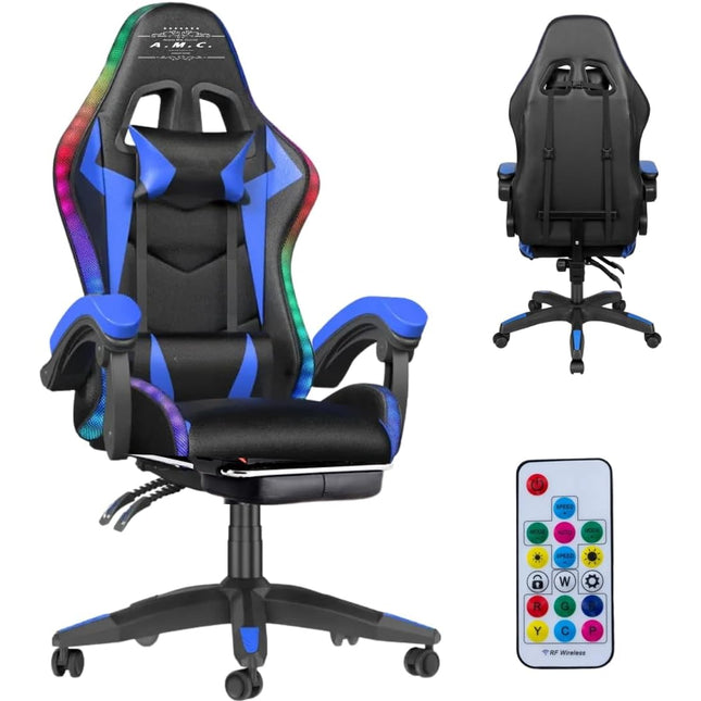 Sedia Gaming RGB con Luci LED E Sedia Ergonomica Poltrona Ufficio girevole, con rotelle, poggiatesta e cuscino lombare, Portata: 125kg con Schienale Alto in Pelle