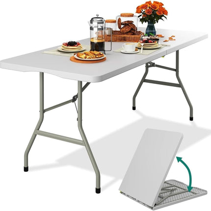 Tavolo Pieghevole Portatile salvaspazio | Tavolo richiudibile | Tavolo da campeggio con Sistema di Blocco di Sicurezza, Fino a 6 Persone - 180x75x74 cm (Bianco)