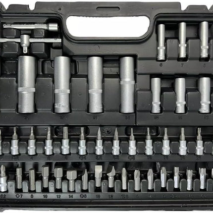 Set Chiavi a Bussola 108 PEZZI Professionale con Cricchetto – Valigetta Completa con Bussole, Inserti e Prolunghe – Acciaio Cromato Vanadio