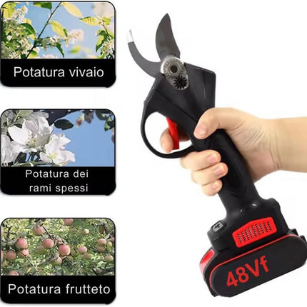 Forbici Elettriche da Potatura 48VF con 2 Batterie Ricaricabili, Cesoie a Batteria Senza Fili con Lama Affilata, Kit con Valigetta e Caricatore per Giardinaggio