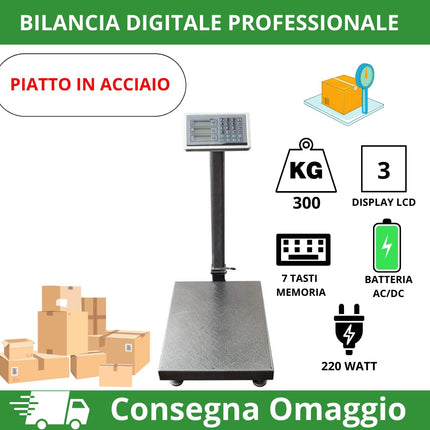 Bilancia Digitale Elettronica Professionale 300 Kg Con Display bilancia industriale ricaricabile per utilizzarla in Negozio, Casa, Azienda o Attività ambulante