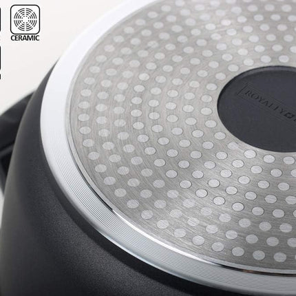 Pentola Tegame Royalty Line in Alluminio con Rivestimento Antiaderente Teflon, Coperchio in Vetro e Acciaio Inox – Adatta a Induzione, Gas, Elettrico, Ceramica e Alogeno