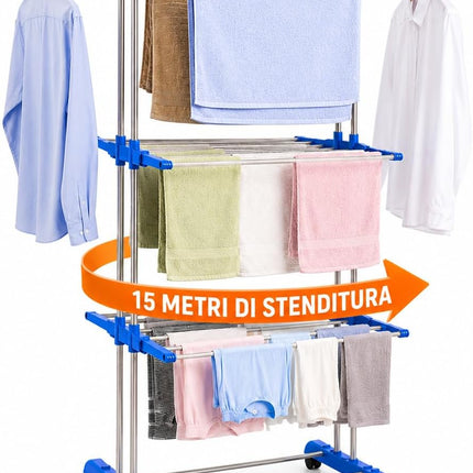 Stendini Estensibile a 4 Livelli in Metallo, Stendibiancheria Salvaspazio per uso Interno/Esterno,73 x 64x 170 cm