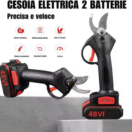 Forbici Elettriche da Potatura 48VF con 2 Batterie Ricaricabili, Cesoie a Batteria Senza Fili con Lama Affilata, Kit con Valigetta e Caricatore per Giardinaggio