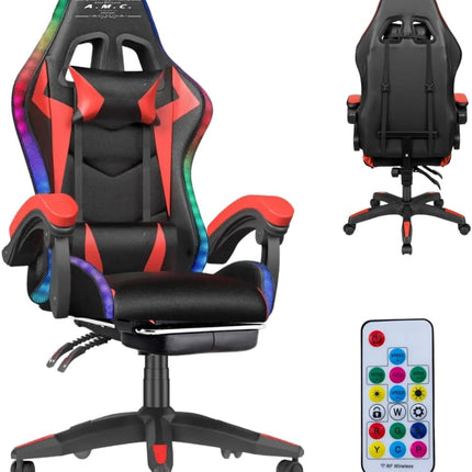 Sedia Gaming RGB con Luci LED E Sedia Ergonomica Poltrona Ufficio girevole, con rotelle, poggiatesta e cuscino lombare, Portata: 125kg con Schienale Alto in Pelle
