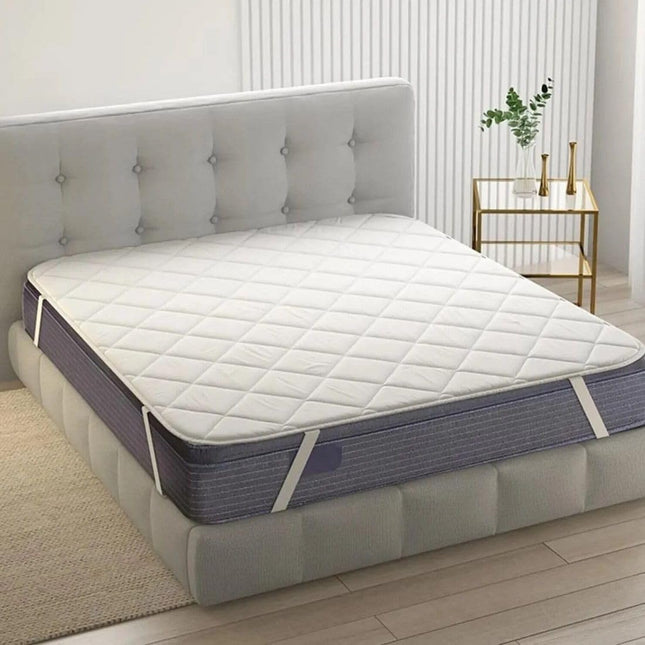Topper matrimoniale bianco con elastici coprimaterasso comfort e traspirabile anti acaro imbottitura in fibra innovativa