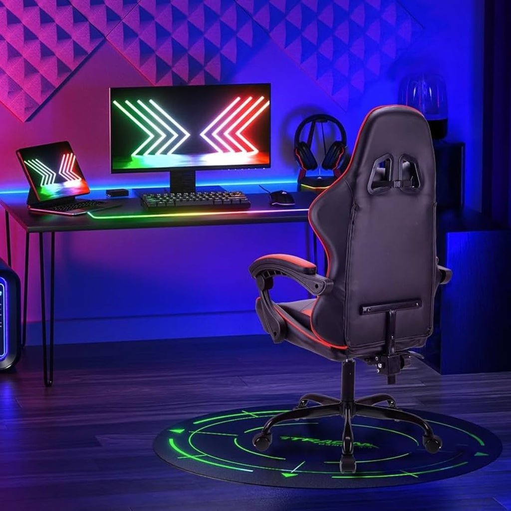 Sedia Gaming RGB con Luci LED E Sedia Ergonomica Poltrona Ufficio girevole, con rotelle, poggiatesta e cuscino lombare, Portata: 125kg con Schienale Alto in Pelle