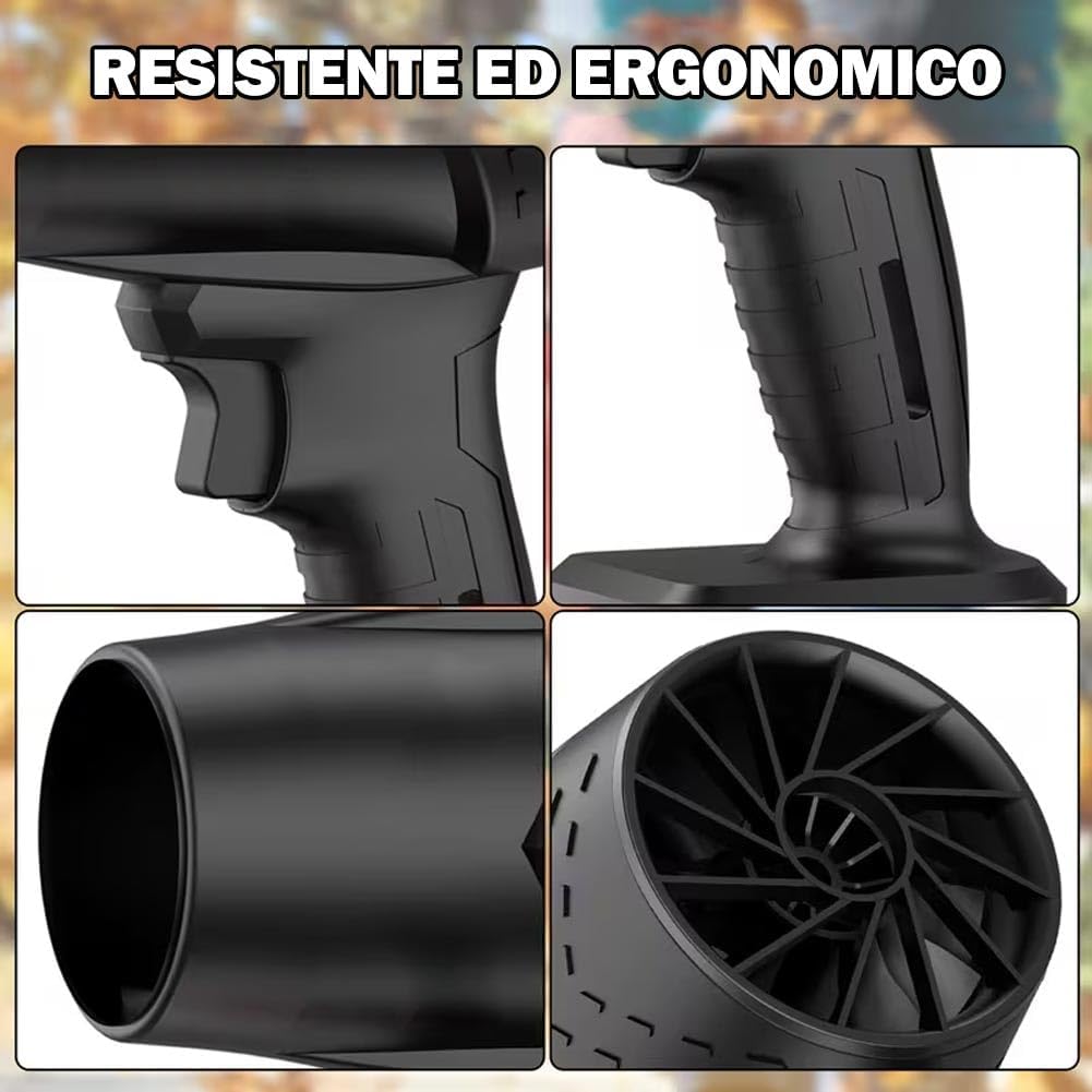 Soffiatore a Batteria 48V con 2 Batterie Incluse e Valigetta, Soffiatore Foglie 2 in 1 Compatto e Portatile, Alta Potenza 1050W, Ideale per Giardino, Auto e Garage
