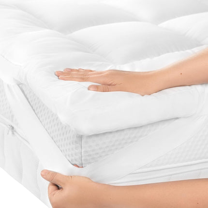 Topper matrimoniale bianco con elastici coprimaterasso comfort e traspirabile anti acaro imbottitura in fibra innovativa