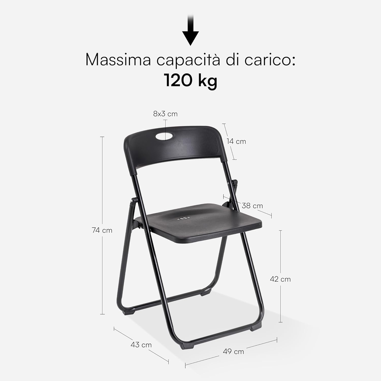 Set da 6 Sedie Pieghevoli con Struttura in Acciaio e PVC, Seduta Salvaspazio Richiudibile con Piedini e Maniglia, da Viaggio, Cucina, Soggiorno, Camera da Letto, 74x43x49 cm