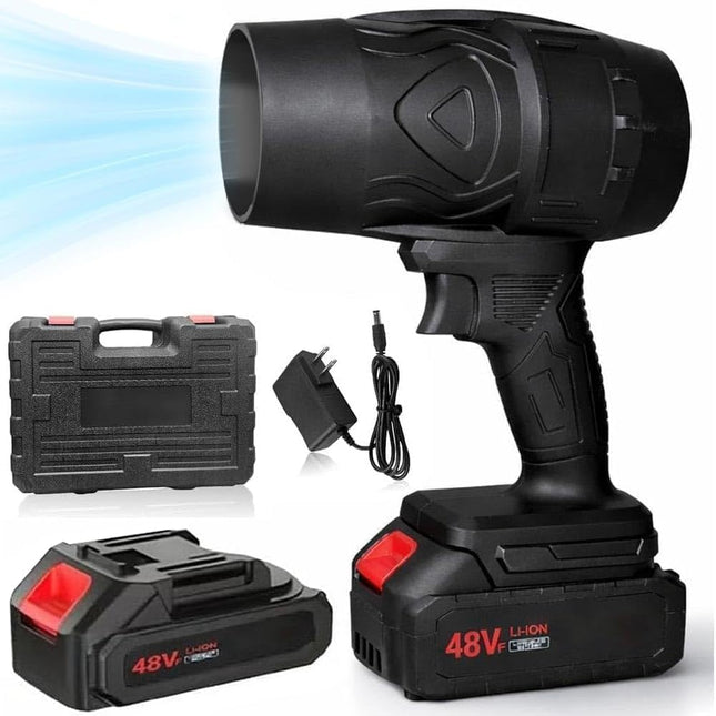 Soffiatore a Batteria 48V con 2 Batterie Incluse e Valigetta, Soffiatore Foglie 2 in 1 Compatto e Portatile, Alta Potenza 1050W, Ideale per Giardino, Auto e Garage