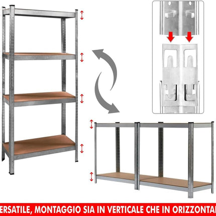 Scaffale in Metallo Zincato per Carichi Pesanti 4 Ripiani Capacità di Carico 280 Kg Scaffale per Garage, Dispensa, Lavanderia, Ufficio