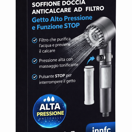 Soffione Doccia Anticalcare ad Alta Pressione con Filtro – Effetto Massaggio SPA, Risparmio Acqua