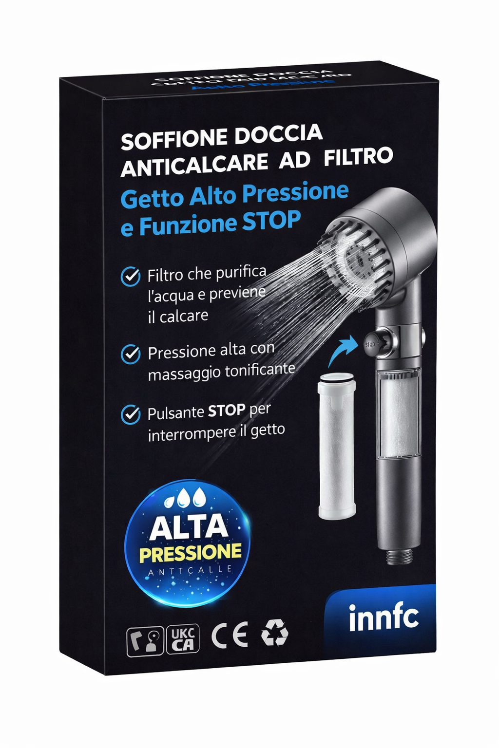 Soffione Doccia Anticalcare ad Alta Pressione con Filtro – Effetto Massaggio SPA, Risparmio Acqua