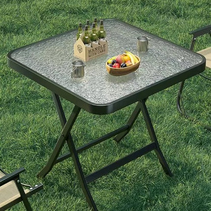 Tavolo Pieghevole da Giardino Ø60 cm / Quadrato – Struttura in Metallo e Piano in Vetro Temperato – Tavolino Esterno Salvaspazio per Balcone, Terrazzo e Giardino