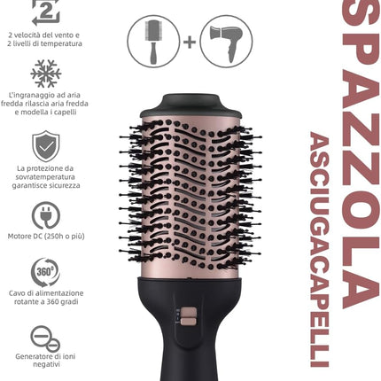 Spazzola Asciugacapelli 3 in 1, Asciuga, Liscia e Volumizza i capelli