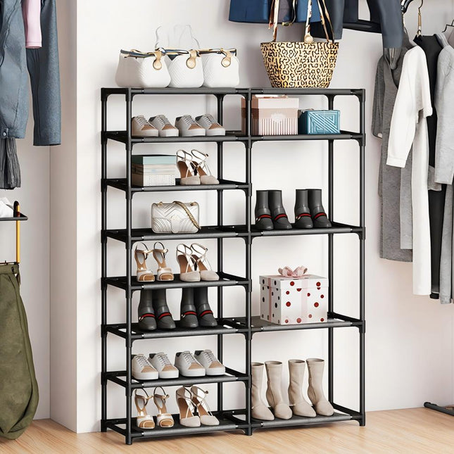 Scarpiera Multilivello 87x30x140 cm – Porta Scarpe Salvaspazio con Ripiani in Tessuto Impermeabile e Struttura in Metallo, Modulare e Robusta