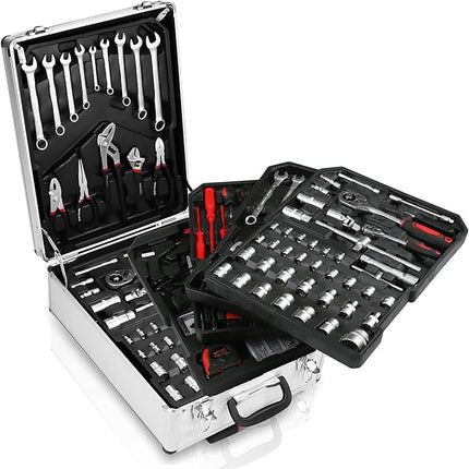 Trolley Set Attrezzi Utensili da Lavoro Professionali 399 pezzi Custodia Trolley Valigia 4 livelli Portattrezzi Cassetta Portautensili in Alluminio con Ruote e Manico Telescopico