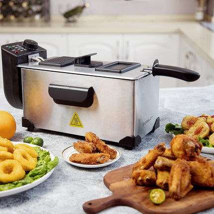 Friggitrice 200Watts, Capacità 3.5 Litri con Finestra, Controllo di Temperatura, Ciotola d'Olio Removibile