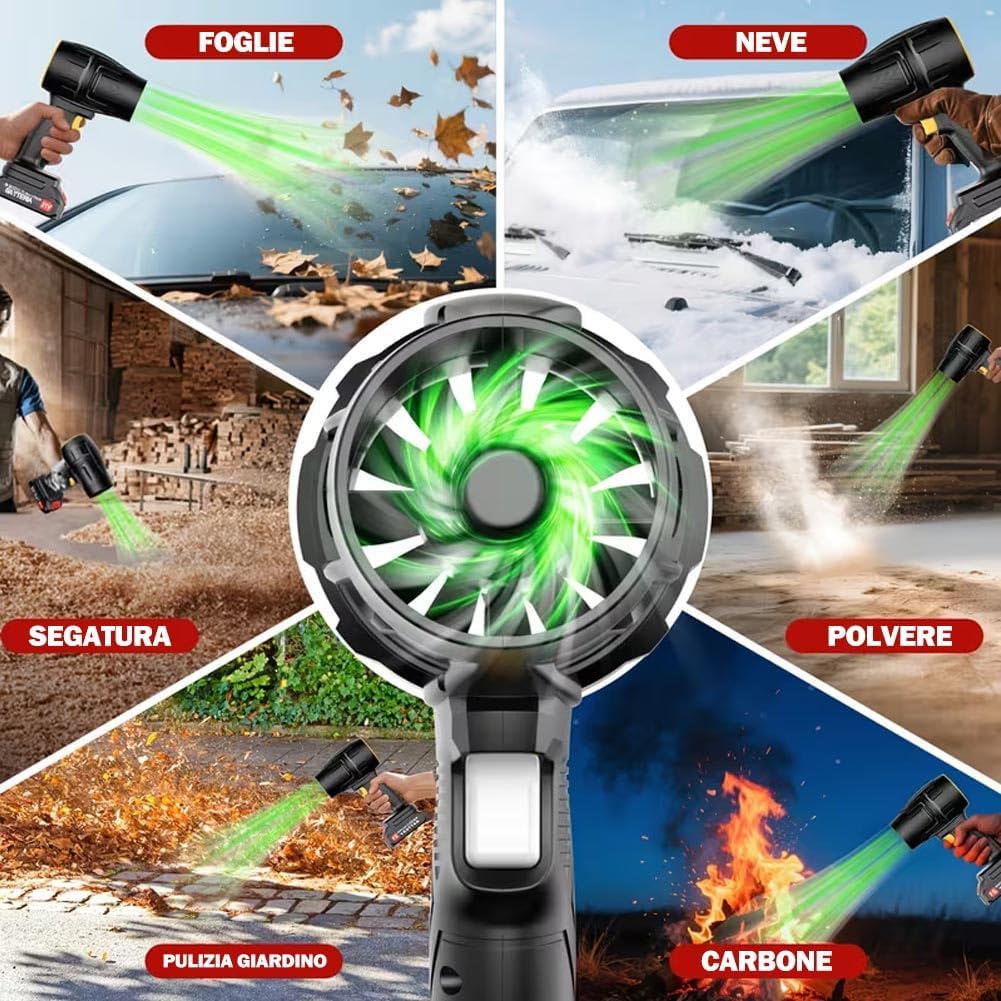 Soffiatore a Batteria 48V con 2 Batterie Incluse e Valigetta, Soffiatore Foglie 2 in 1 Compatto e Portatile, Alta Potenza 1050W, Ideale per Giardino, Auto e Garage