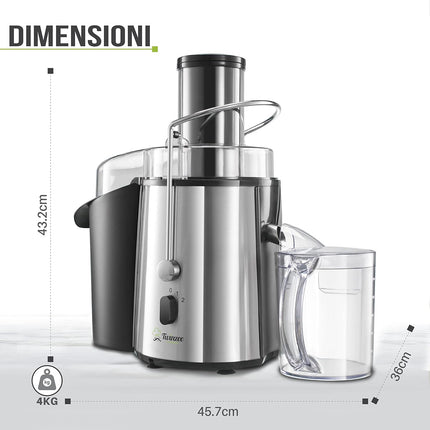 Centrifuga Frutta e Verdura Professionale - Centrifugatore Estrattore, Grande Potenza e 2 velocità - Centrifughe Estratti e Succhi Rigeneranti Apertura Larga 75mm, Base Anti-Scivolo