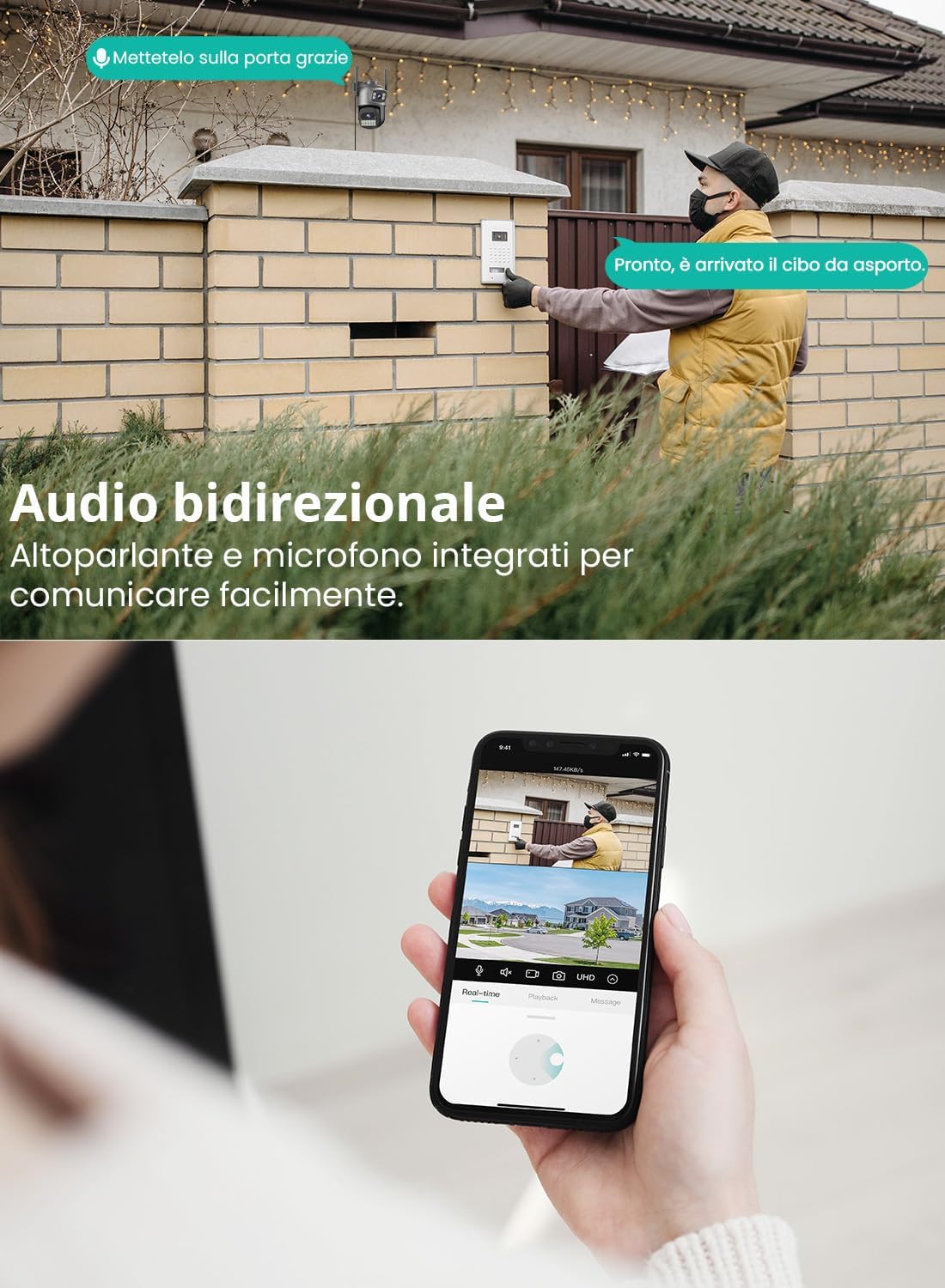 Telecamera di Sicurezza PTZ 4K 9MP Wi-Fi con Doppia Lente Zoom 8X e Visione Notturna a Colori per Esterni Impermeabile IP66