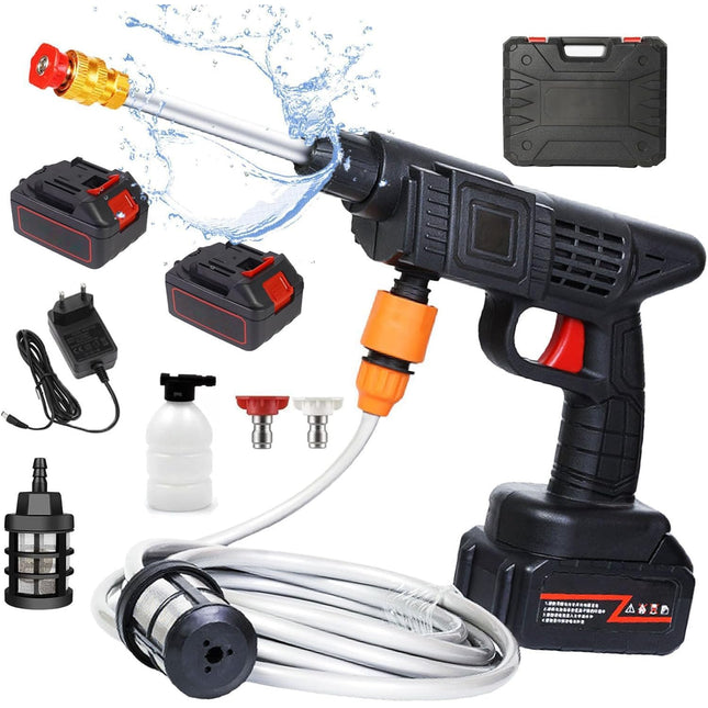 Idropulitrice con 2 Batterie, Idropulitrice Portatile Professionale con Cassetta Degli Attrezzi per Auto, Terrazza e Giardino di Pavimenti e Esterni