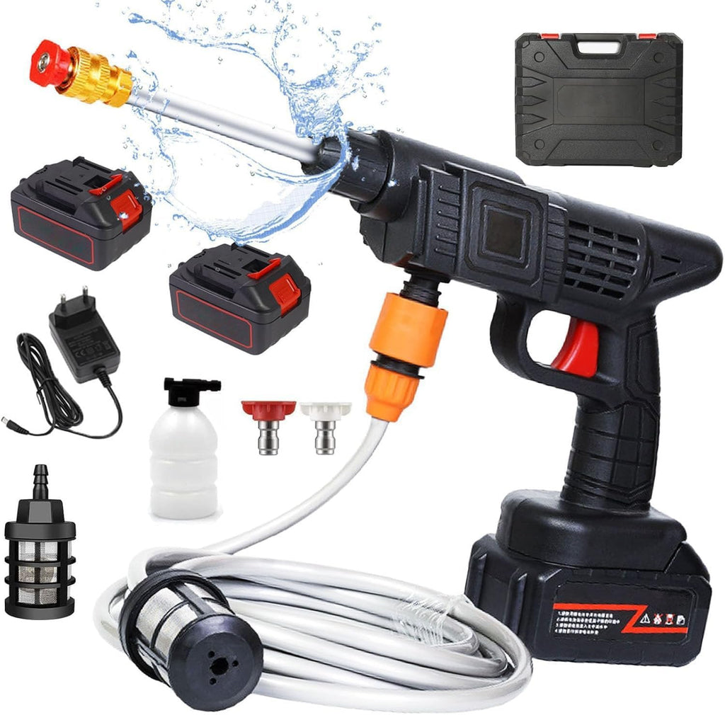 Idropulitrice con 2 Batterie, Idropulitrice Portatile Professionale con Cassetta Degli Attrezzi per Auto, Terrazza e Giardino di Pavimenti e Esterni