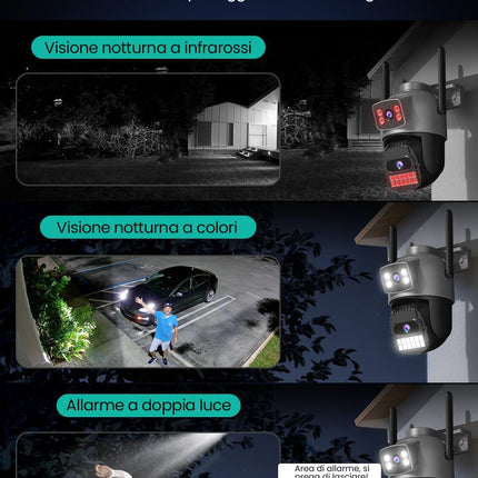 Telecamera di Sicurezza PTZ 4K 9MP Wi-Fi con Doppia Lente Zoom 8X e Visione Notturna a Colori per Esterni Impermeabile IP66