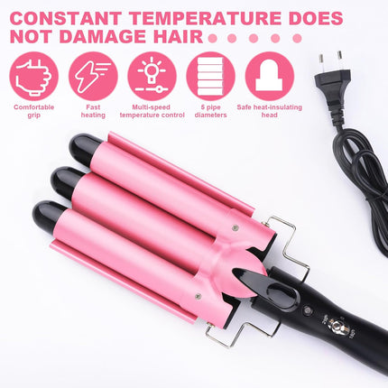 Ferro ondulato per capelli, arricciacapelli con 3 botti regolabili in temperatura, ferro arricciacapelli 25mm con riscaldamento rapido, onda grande per capelli lunghi/corti