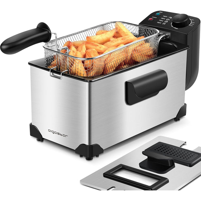 Friggitrice 200Watts, Capacità 3.5 Litri con Finestra, Controllo di Temperatura, Ciotola d'Olio Removibile