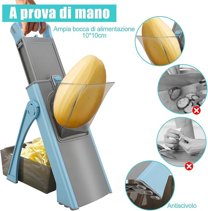 Affettaverdure Mandolina per Cucina, Affettatrice per Verdure, Cutter per Patate, Affettaverdure con Contenitore, Spessore Regolabile Julienne + Dicer, Utensili e Gadget da Cucina, COLORE A CASO
